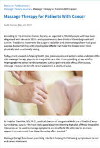 Article about "Massage Therapy for Patients With Cancer"
